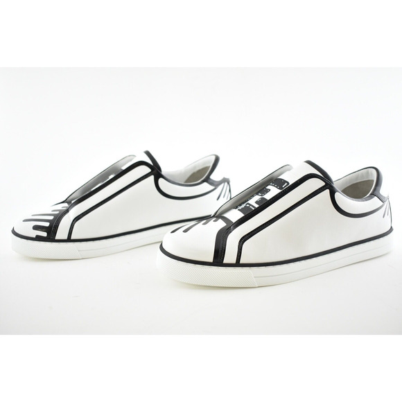 Fendi Joshua Vides Black White Leather Logo Low Top Slip On Trainer Sneaker 37 - Picture 10 of 11